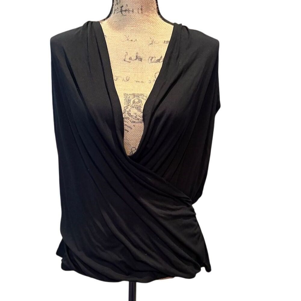 INC Women's Plus 1X Black Sleeveless Wrap Blouse Casual Top